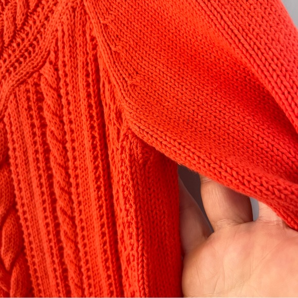 Talbots Red Orange Boat Neck Sweater Cable Knit Cotton Size Large Petite LP - Picture 5 of 8